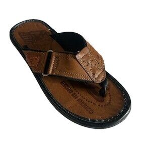 Mexican Leather Huarache Mens Buffalo Stitching Brown Thong Sandals 8.5?